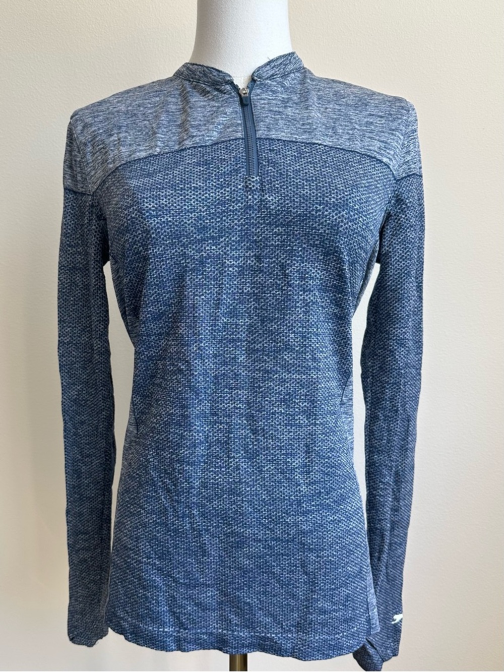 Slazenger Heathered Navy Quarter-Zip Performance Long Sleeve Active Top | SIZE S